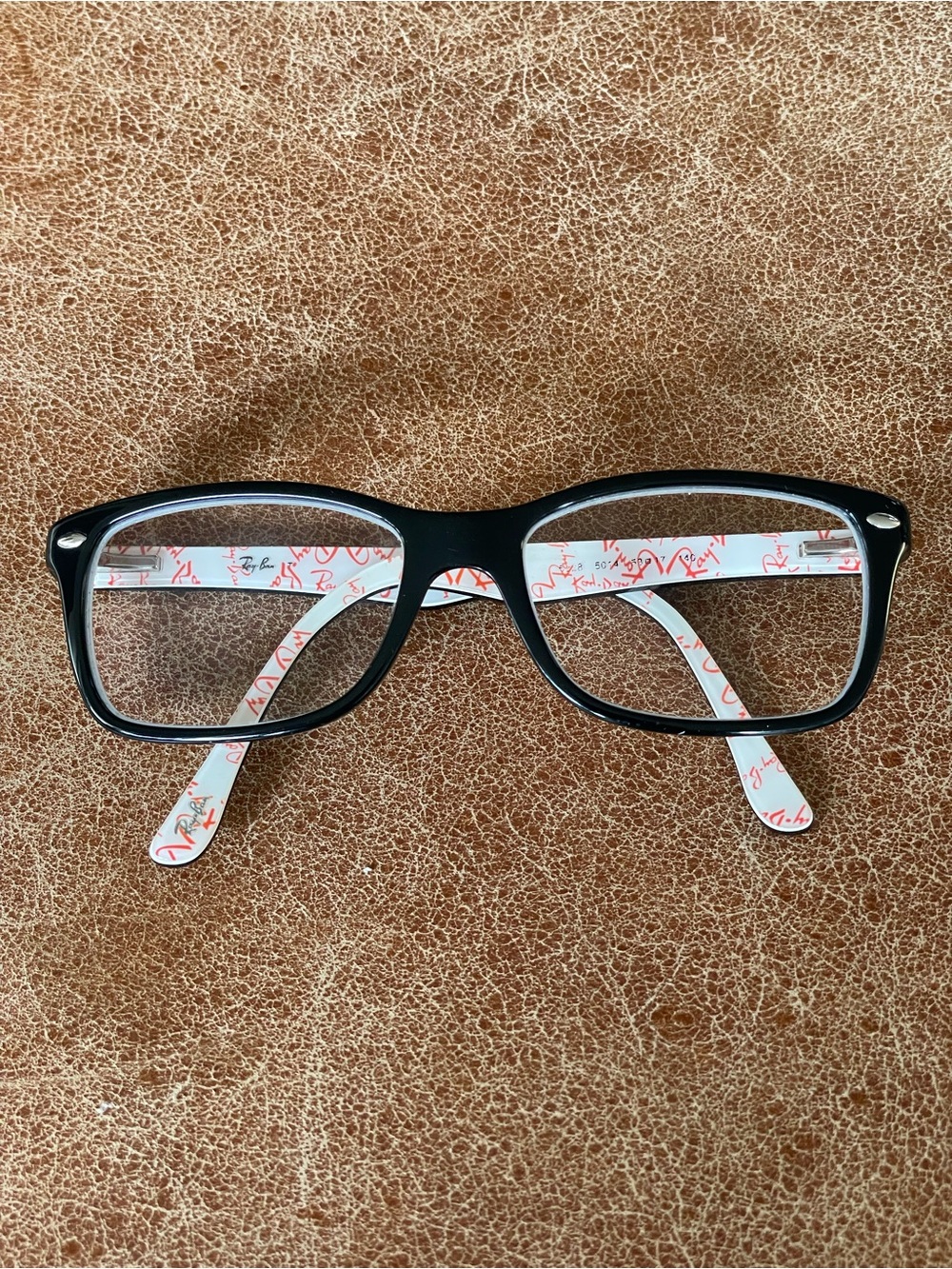 Ray Ban RB5228 Unisex Black Rectangular Eyeglass Frames w White & Red RB Script